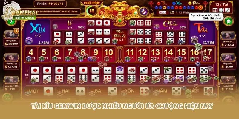 Tài xỉu Gemwin được nhiều người ưa chuộng hiện nay